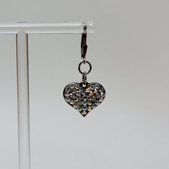 Earrings MARKED 925 STERLING SILVER Pierced Dangle Leverback Heart Rhinestone - Picture 2 of 12